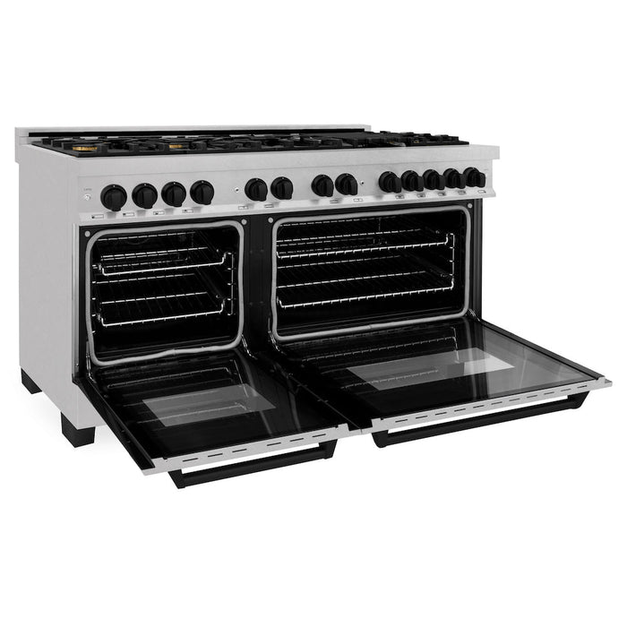 ZLINE Autograph Edition 60 in. 7.4 cu. ft. Dual Fuel Range with Gas Stove and Electric Oven in DuraSnow® Stainless Steel with Matte Black Accents (RASZ-SN-60-MB)