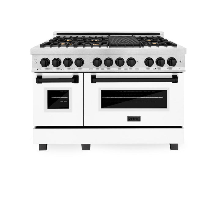 ZLINE Autograph Edition 48 in. 6.0 cu. ft. Dual Fuel Range with Gas Stove and Electric Oven in Fingerprint Resistant Stainless Steel with White Matte Door and Matte Black Accents (RASZ-WM-48-MB)