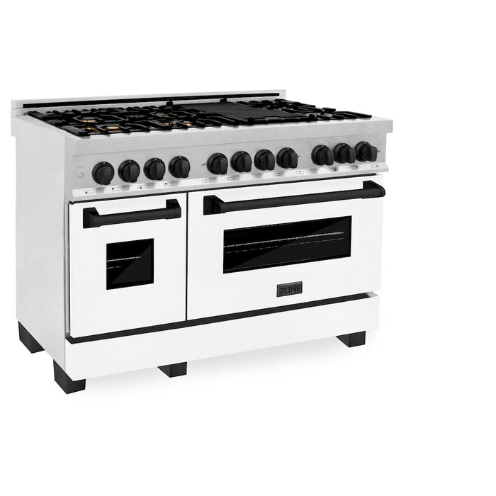 ZLINE Autograph Edition 48 in. 6.0 cu. ft. Dual Fuel Range with Gas Stove and Electric Oven in Fingerprint Resistant Stainless Steel with White Matte Door and Matte Black Accents (RASZ-WM-48-MB)