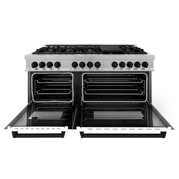 ZLINE Autograph Edition 60 in. 7.4 cu. ft. Dual Fuel Range with Gas Stove and Electric Oven in Fingerprint Resistant Stainless Steel with White Matte Doors and Matte Black Accents (RASZ-WM-60-MB)