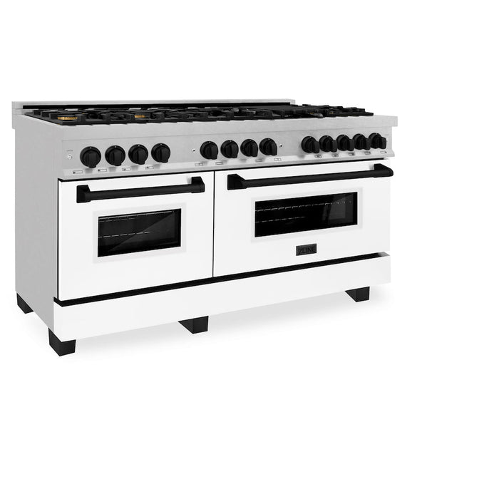 ZLINE Autograph Edition 60 in. 7.4 cu. ft. Dual Fuel Range with Gas Stove and Electric Oven in Fingerprint Resistant Stainless Steel with White Matte Doors and Matte Black Accents (RASZ-WM-60-MB)