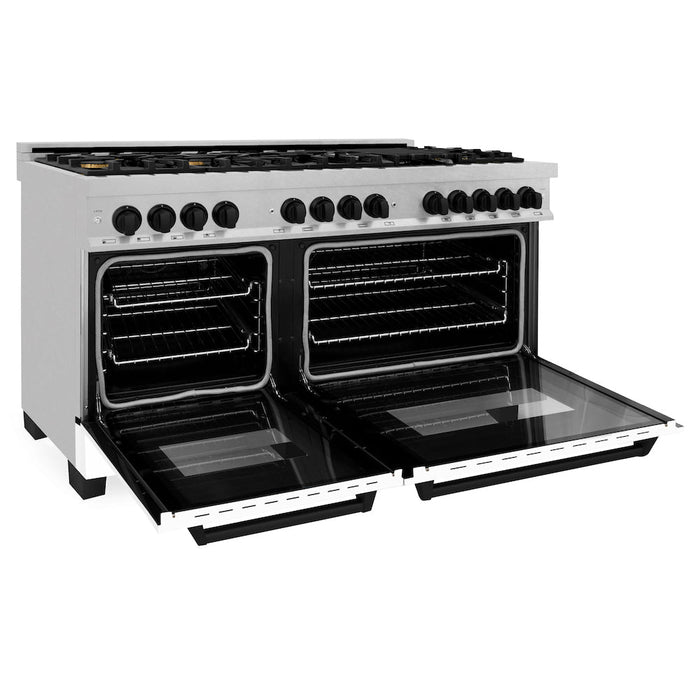 ZLINE Autograph Edition 60 in. 7.4 cu. ft. Dual Fuel Range with Gas Stove and Electric Oven in Fingerprint Resistant Stainless Steel with White Matte Doors and Matte Black Accents (RASZ-WM-60-MB)