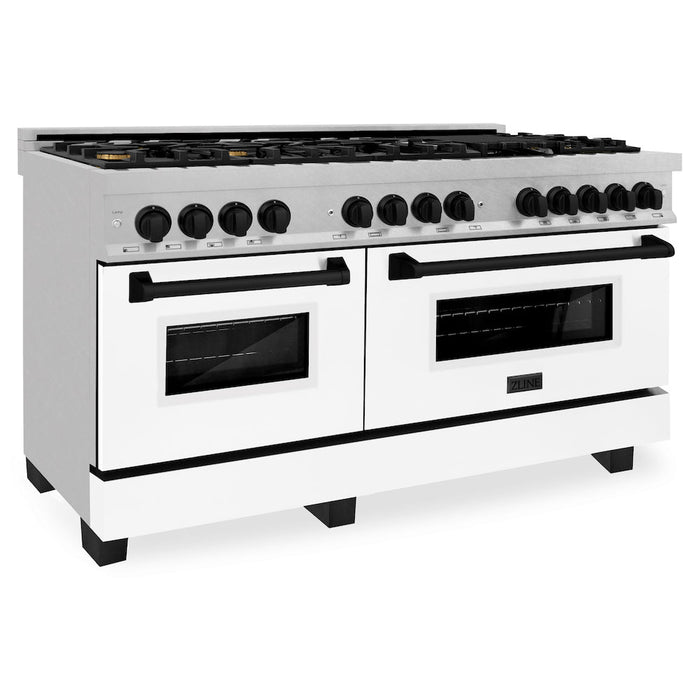 ZLINE Autograph Edition 60 in. 7.4 cu. ft. Dual Fuel Range with Gas Stove and Electric Oven in Fingerprint Resistant Stainless Steel with White Matte Doors and Matte Black Accents (RASZ-WM-60-MB)