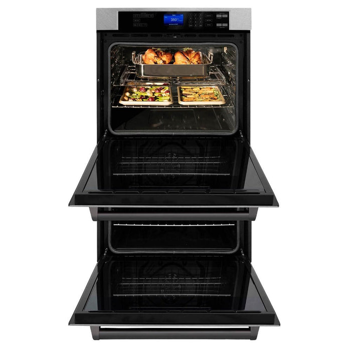 ZLINE Autograph Edition 30 in. Electric Double Wall Oven with Self Clean and True Convection in DuraSnow® Stainless Steel and Matte Black Accents (AWDSZ-30-MB)