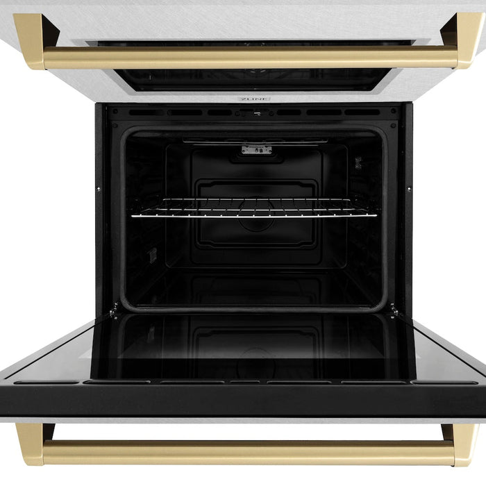 ZLINE Autograph Edition 30 in. Professional True Convection Double Wall Oven with Air Fry and Self Clean in DuraSnow® Stainless Steel with Champagne Bronze Handles (WADSZ-30-CB)