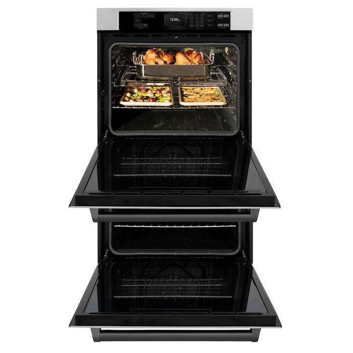 ZLINE Autograph Edition 30 in. Professional True Convection Double Wall Oven with Air Fry and Self Clean in DuraSnow® Stainless Steel with Matte Black Handles (WADSZ-30-MB)