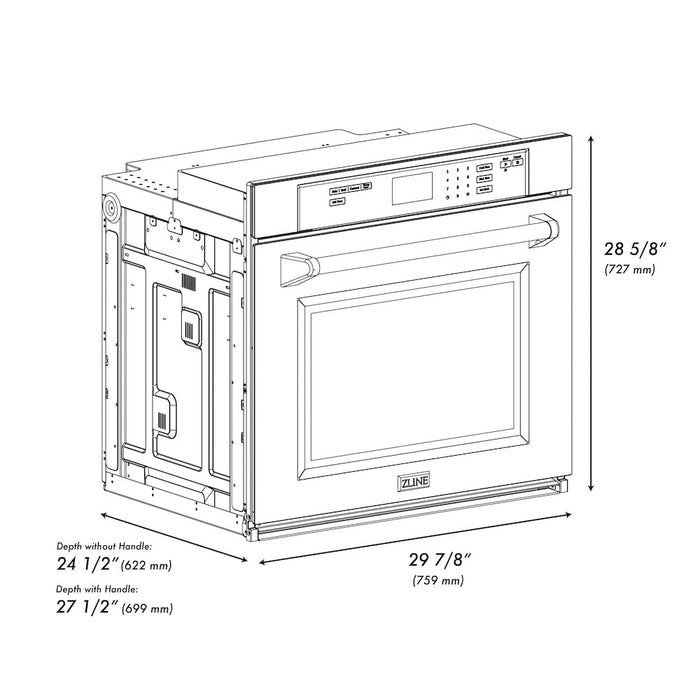 ZLINE Autograph Edition 30 in. Professional True Convection Single Wall Oven with Air Fry and Self Clean in DuraSnow® Stainless Steel with Champagne Bronze Handle (WASSZ-30-CB)