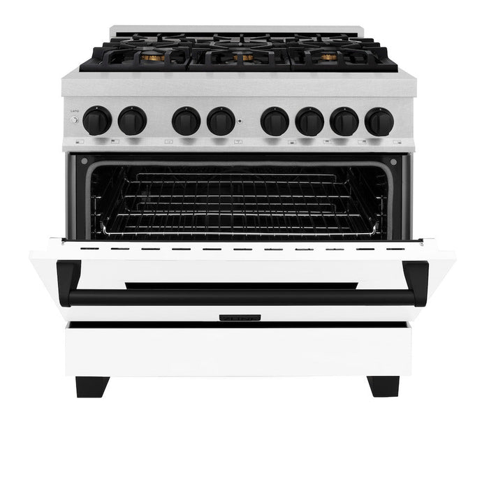 ZLINE Autograph Edition 36 in. 4.6 cu. ft. Dual Fuel Range with Gas Stove and Electric Oven in Fingerprint Resistant Stainless Steel with White Matte Door and Matte Black Accents (RASZ-WM-36-MB)