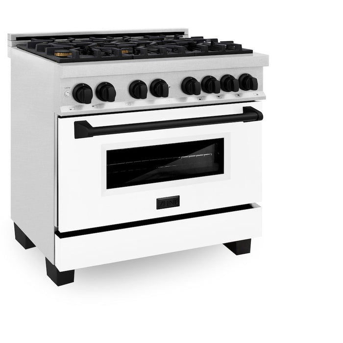 ZLINE Autograph Edition 36 in. 4.6 cu. ft. Dual Fuel Range with Gas Stove and Electric Oven in Fingerprint Resistant Stainless Steel with White Matte Door and Matte Black Accents (RASZ-WM-36-MB)