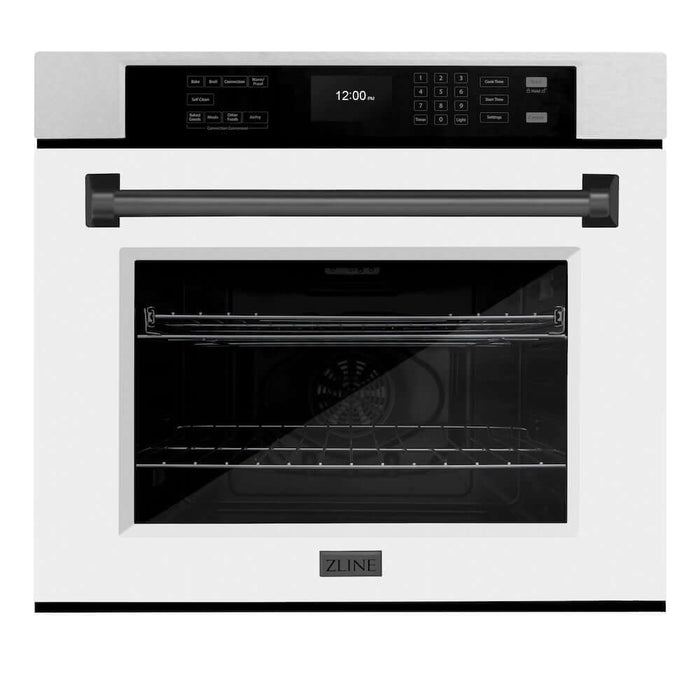 ZLINE Autograph Edition 30 in. Professional True Convection Single Wall Oven with Air Fry and Self Clean in DuraSnow® Stainless Steel with White Matte Door and Matte Black Handle (WASSZ-WM-30-MB)