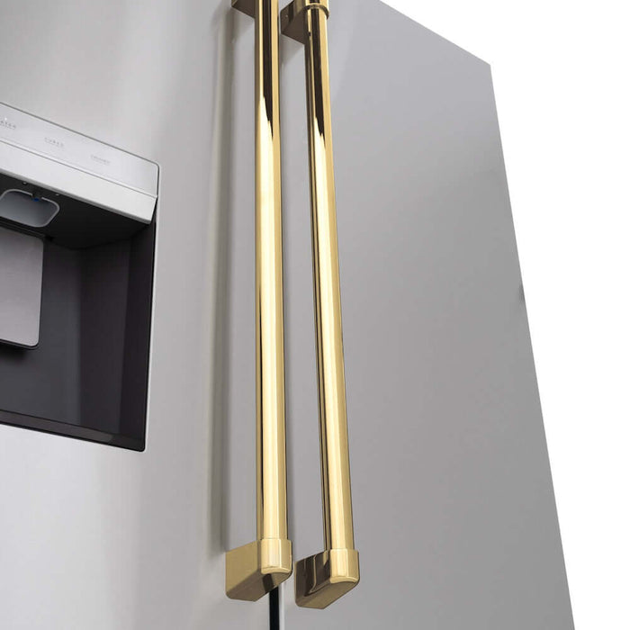 ZLINE Autograph Edition 36 in. 28.9 cu. ft. Standard-Depth French Door External Water Dispenser Refrigerator with Dual Ice Maker in Fingerprint Resistant Stainless Steel and Polished Gold Traditional Handles (RSMZ-W-36-G)