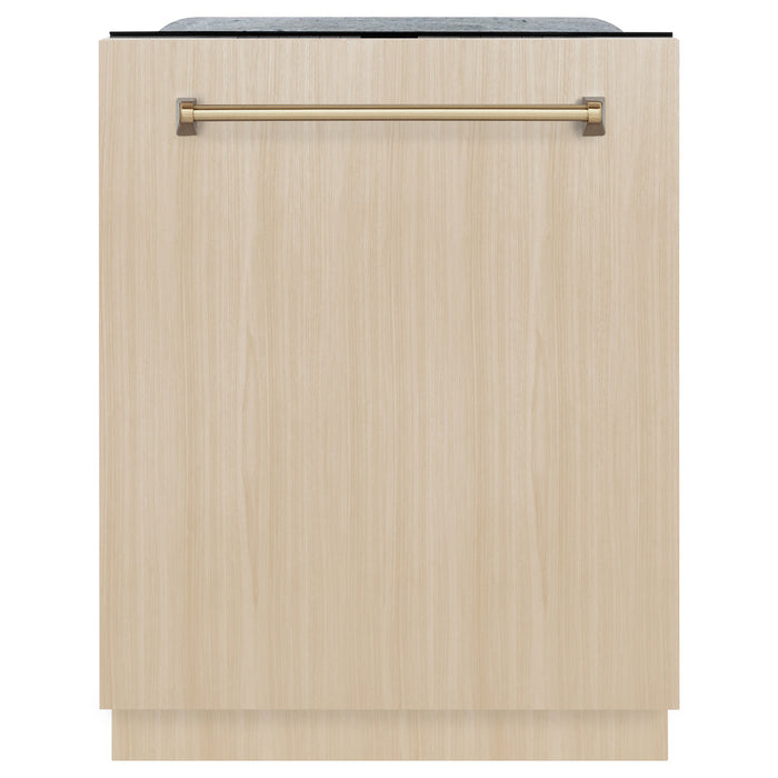 ZLINE Autograph Edition 24 in. Monument Series 3rd Rack Top Touch Control Tall Tub Dishwasher in Custom Panel Ready with Champagne Bronze Handle, 45dBa (DWMTZ-24-CB)