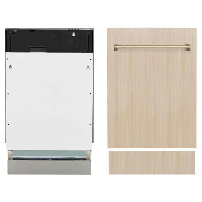 ZLINE Autograph Edition 18 in. Tallac Series 3rd Rack Top Control Dishwasher in Custom Panel Ready with Champagne Bronze Handle, 51dBa (DWVZ-18-CB)