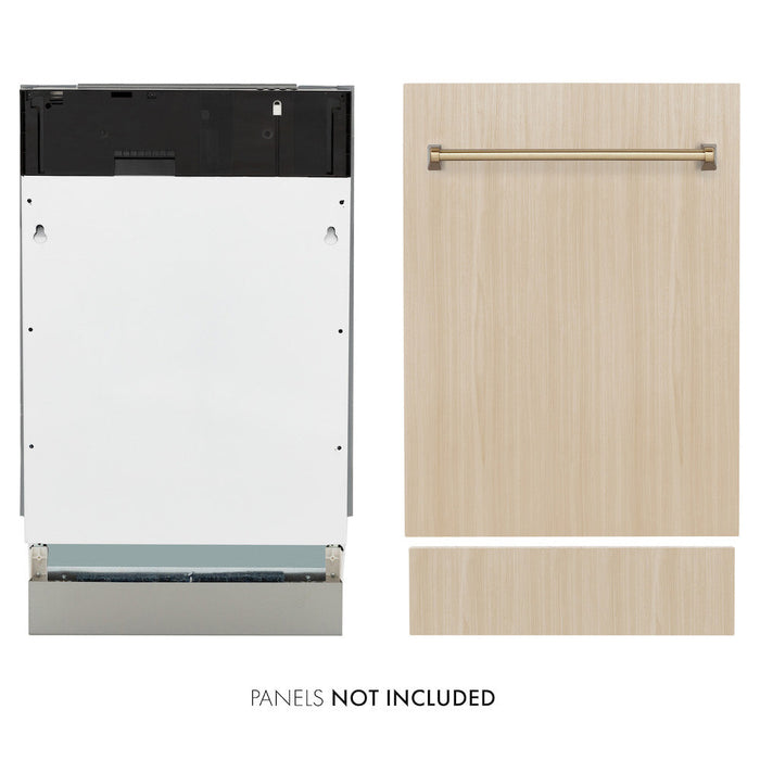 ZLINE Autograph Edition 18 in. Tallac Series 3rd Rack Top Control Dishwasher in Custom Panel Ready with Champagne Bronze Handle, 51dBa (DWVZ-18-CB)