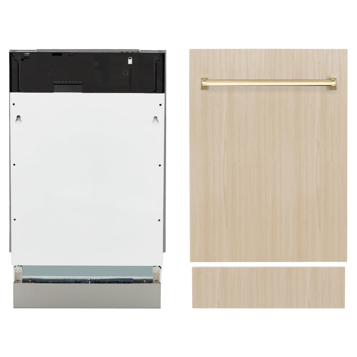 ZLINE Autograph Edition 18 in. Tallac Series 3rd Rack Top Control Dishwasher in Custom Panel Ready with Polished Gold Handle, 51dBa (DWVZ-18-G)