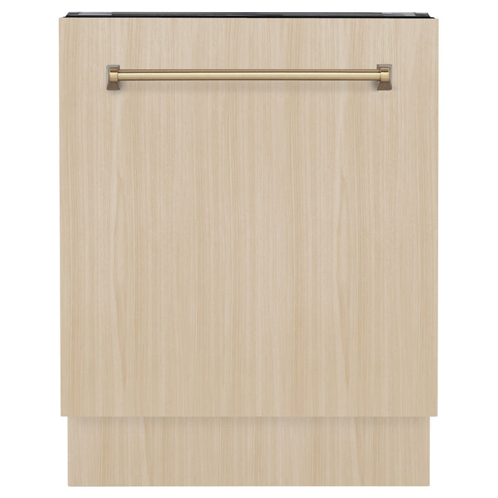 ZLINE Autograph Edition 24 in. Tallac Series 3rd Rack Top Control Built-In Tall Tub Dishwasher in Custom Panel Ready with Champagne Bronze Handle, 51dBa (DWVZ-24-CB)