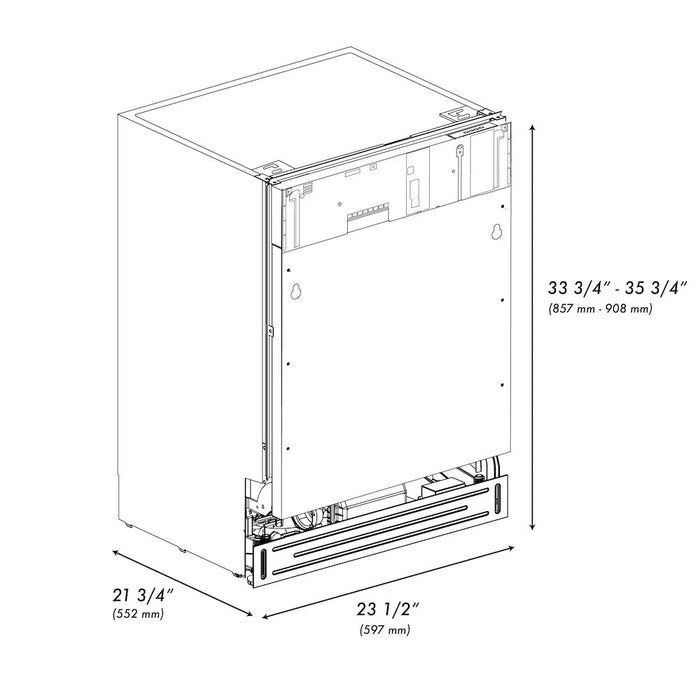 ZLINE Autograph Edition 24 in. Tallac Series 3rd Rack Top Control Built-In Tall Tub Dishwasher in Custom Panel Ready with Polished Gold Handle, 51dBa (DWVZ-24-G)