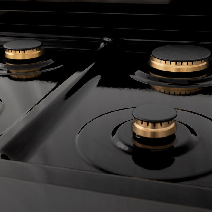 ZLINE Autograph Edition 30 in. Porcelain Rangetop with 4 Gas Burners in Black Stainless Steel and Champagne Bronze Accents (RTBZ-30-CB)