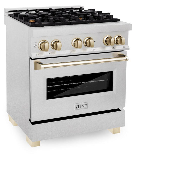 ZLINE Autograph Edition 30 in. 4.0 cu. ft. Dual Fuel Range with Gas Stove and Electric Oven in Fingerprint Resistant Stainless Steel with Polished Gold Accents (RASZ-SN-30-G)