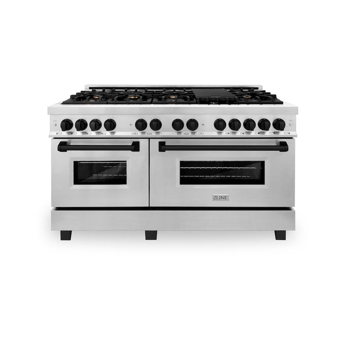 ZLINE Autograph Edition 60 in. 7.4 cu. ft. Dual Fuel Range with Gas Stove and Electric Oven in Stainless Steel with Matte Black Accents (RAZ-60-MB)