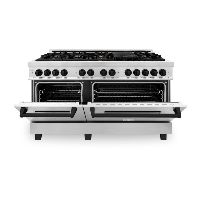 ZLINE Autograph Edition 60 in. 7.4 cu. ft. Dual Fuel Range with Gas Stove and Electric Oven in Stainless Steel with Matte Black Accents (RAZ-60-MB)