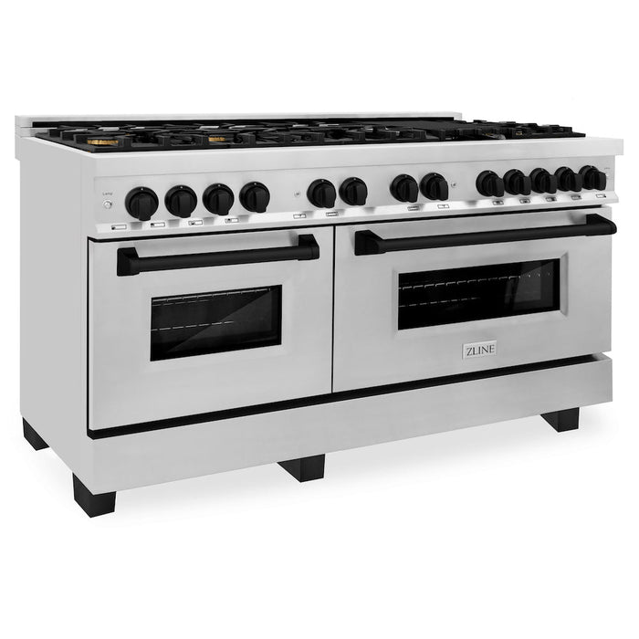 ZLINE Autograph Edition 60 in. 7.4 cu. ft. Dual Fuel Range with Gas Stove and Electric Oven in Stainless Steel with Matte Black Accents (RAZ-60-MB)