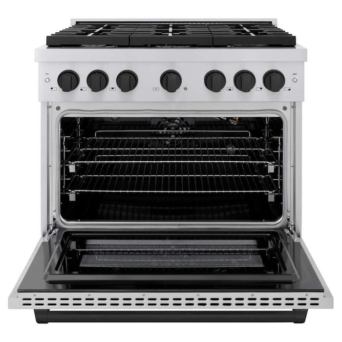 ZLINE Autograph Edition 36 in. 5.2 cu. ft. Paramount Gas Range with 6 Burner Cooktop and Convection Gas Oven in Stainless Steel and Matte Black Accents (SGRZ-36-MB)