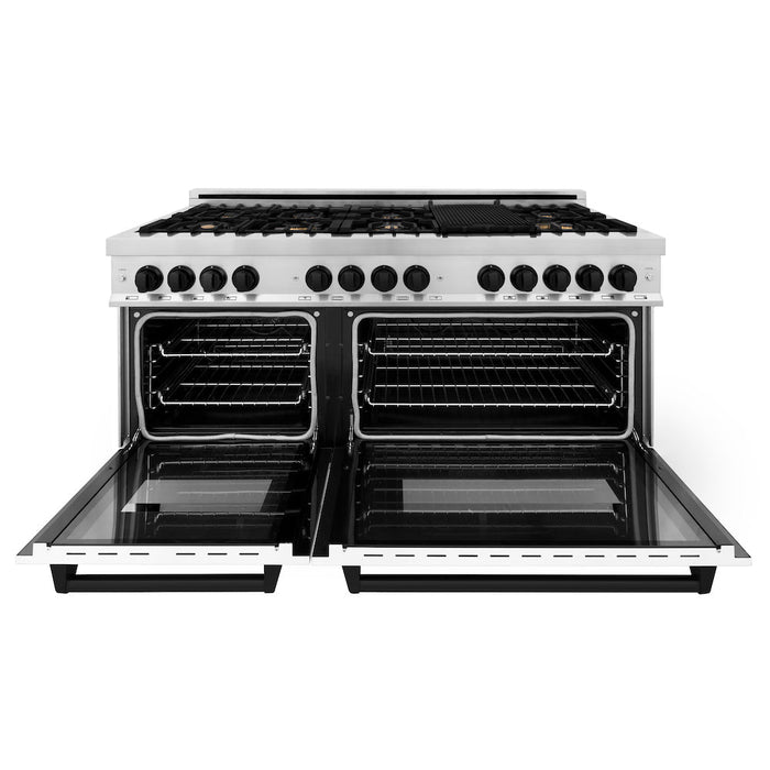 ZLINE Autograph Edition 60 in. 7.4 cu. ft. Dual Fuel Range with Gas Stove and Electric Oven in Stainless Steel with White Matte Doors and Matte Black Accents (RAZ-WM-60-MB)