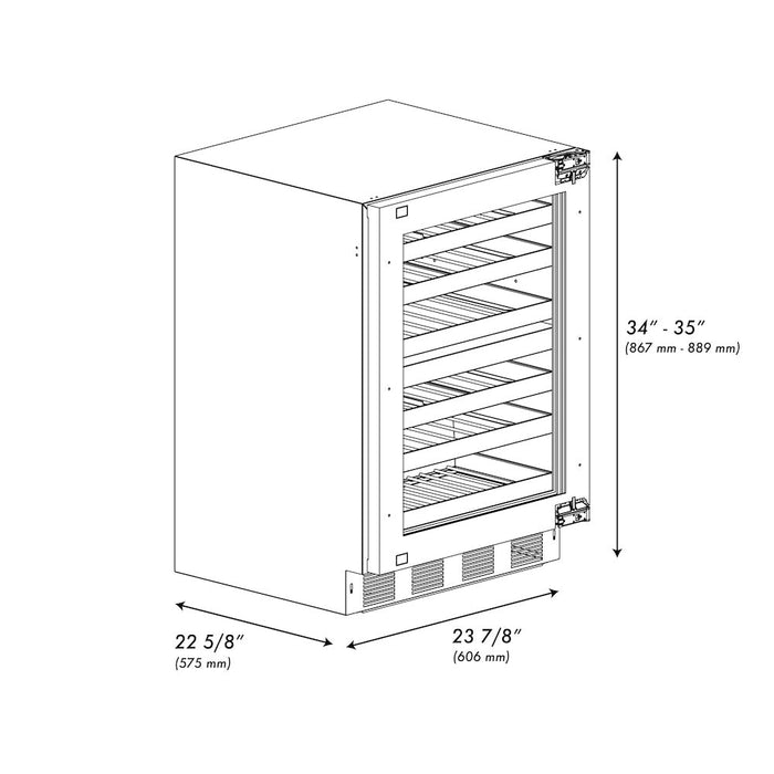 ZLINE Autograph Edition 24 in. Touchstone Dual Zone 44 Bottle Wine Cooler With Panel Ready Glass Door And Champagne Bronze Handle (RWDPOZ-24-CB)