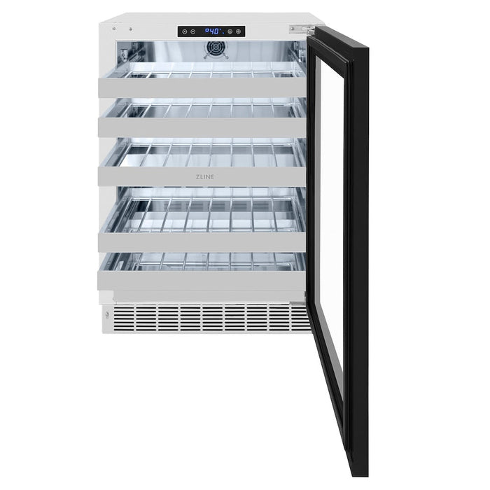 ZLINE Autograph Edition 24 in. Touchstone Dual Zone 44 Bottle Wine Cooler With Panel Ready Glass Door And Matte Black Handle (RWDPOZ-24-MB)