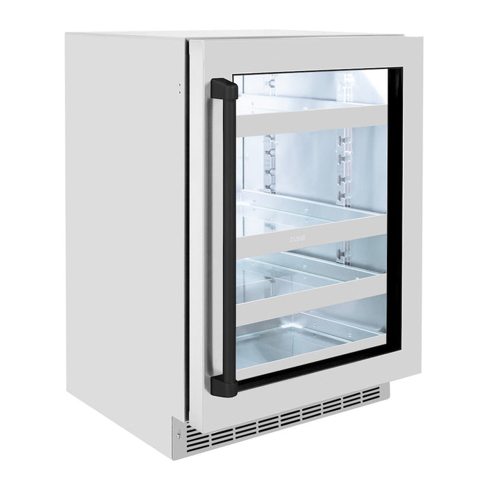 ZLINE Autograph Edition 24 in. Touchstone 151 Can Beverage Fridge With Stainless Steel Glass Door And Matte Black Handle (RBSOZ-GS-24-MB)