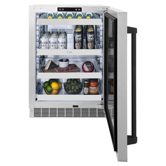 ZLINE Autograph Edition 24 in. Touchstone 151 Can Beverage Fridge With Solid Stainless Steel Door And Matte Black Handle (RBSOZ-ST-24-MB)