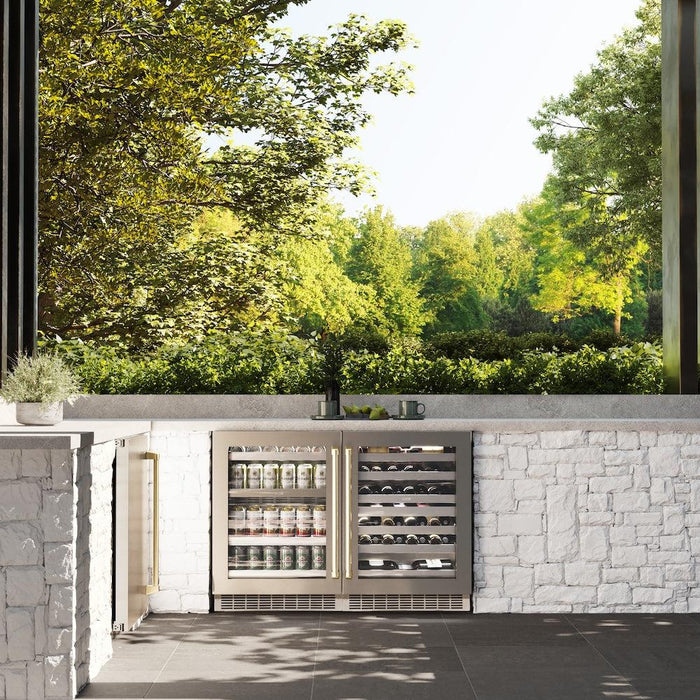 ZLINE Autograph Edition 24 in. Touchstone Dual Zone 44 Bottle Wine Cooler With Stainless Steel Glass Door And Champagne Bronze Handle (RWDOZ-GS-24-CB)