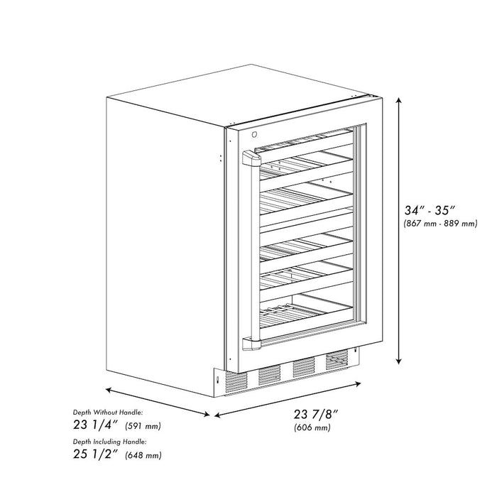 ZLINE Autograph Edition 24 in. Touchstone Dual Zone 44 Bottle Wine Cooler With Stainless Steel Glass Door And Champagne Bronze Handle (RWDOZ-GS-24-CB)