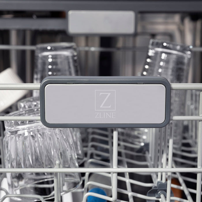 ZLINE Autograph Edition 24 in. Monument Series 3rd Rack Top Touch Control Tall Tub Dishwasher in Stainless Steel with Polished Gold Handle, 45dBa (DWMTZ-304-24-G)