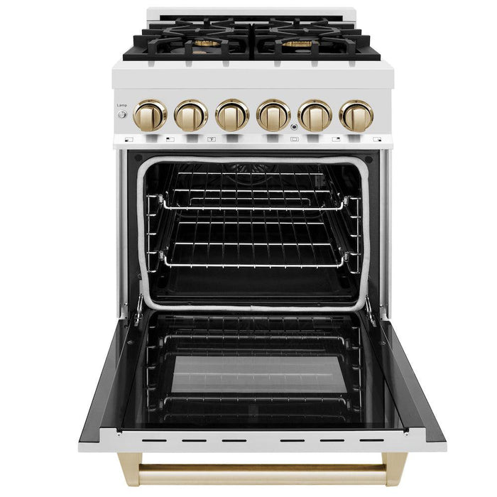 ZLINE Autograph Edition 24 in. 2.8 cu. ft. Dual Fuel Range with Gas Stove and Electric Oven in Stainless Steel with Polished Gold Accents (RAZ-24-G)