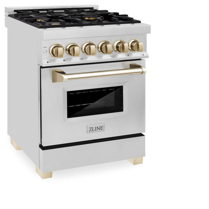 ZLINE Autograph Edition 24 in. 2.8 cu. ft. Dual Fuel Range with Gas Stove and Electric Oven in Stainless Steel with Polished Gold Accents (RAZ-24-G)