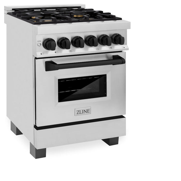 ZLINE Autograph Edition 24 in. 2.8 cu. ft. Dual Fuel Range with Gas Stove and Electric Oven in Stainless Steel with Matte Black Accents (RAZ-24-MB)