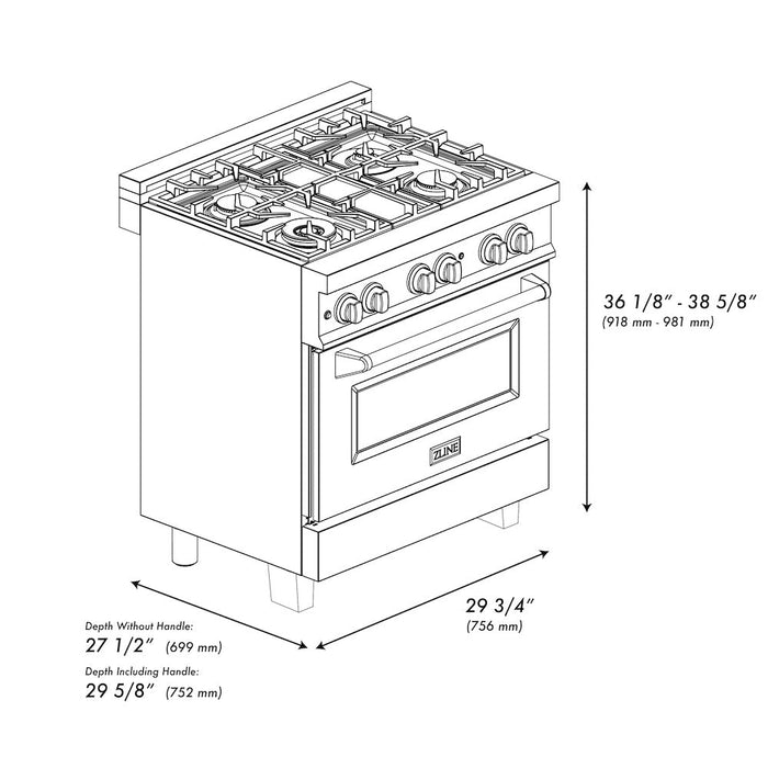 ZLINE Autograph Edition 30 in. Kitchen Package with Stainless Steel Dual Fuel Range and Range Hood with Polished Gold Accents (2AKP-RARH30-G)