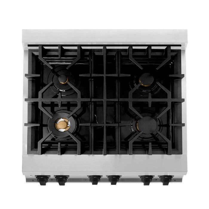 ZLINE Autograph Edition 30 in. 4.0 cu. ft. Dual Fuel Range with Gas Stove and Electric Oven in Stainless Steel with Matte Black Accents (RAZ-30-MB)