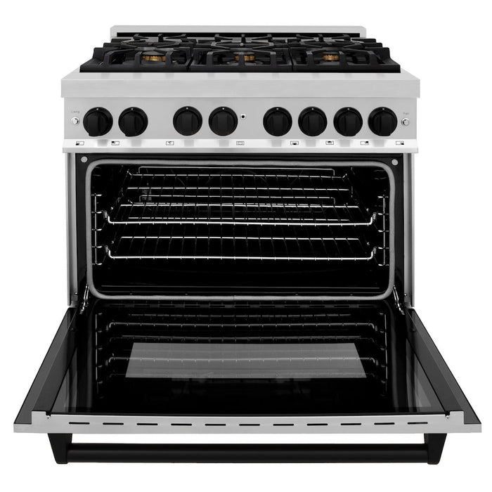 ZLINE Autograph Edition 36 in. 4.6 cu. ft. Dual Fuel Range with Gas Stove and Electric Oven in Stainless Steel with Matte Black Accents (RAZ-36-MB)