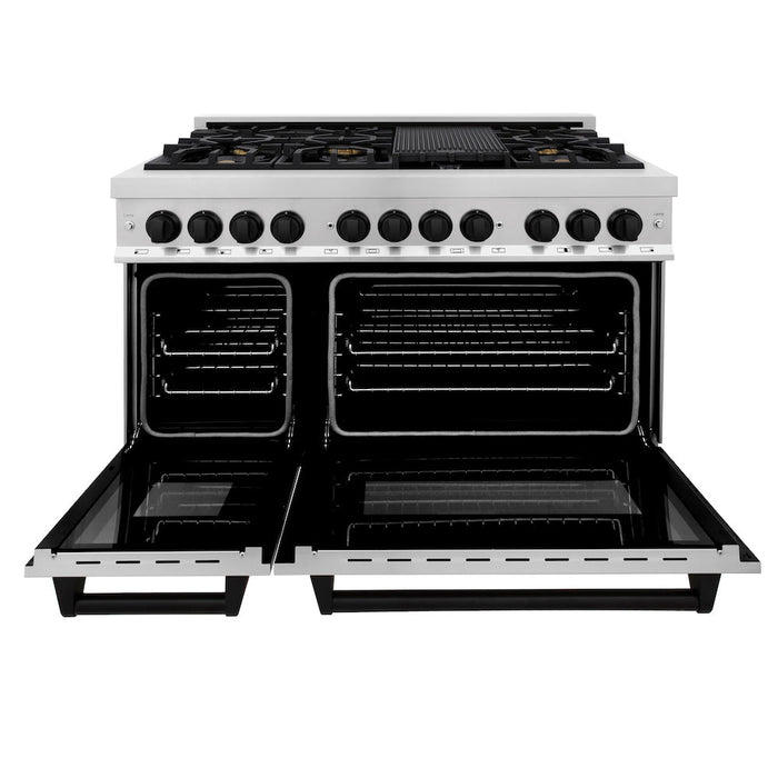 ZLINE Autograph Edition 48 in. 6.0 cu. ft. Dual Fuel Range with Gas Stove and Electric Oven in Stainless Steel with Matte Black Accents (RAZ-48-MB)