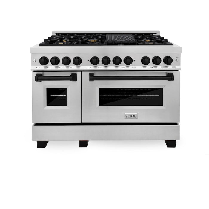 ZLINE Autograph Edition 48 in. 6.0 cu. ft. Dual Fuel Range with Gas Stove and Electric Oven in Stainless Steel with Matte Black Accents (RAZ-48-MB)