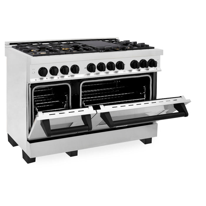 ZLINE Autograph Edition 48 in. 6.0 cu. ft. Dual Fuel Range with Gas Stove and Electric Oven in Stainless Steel with Matte Black Accents (RAZ-48-MB)