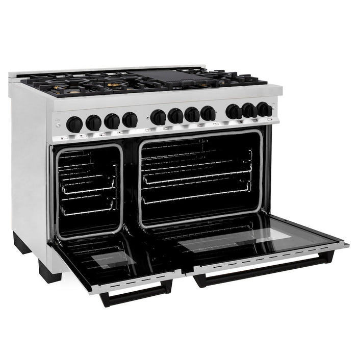 ZLINE Autograph Edition 48 in. 6.0 cu. ft. Dual Fuel Range with Gas Stove and Electric Oven in Stainless Steel with Matte Black Accents (RAZ-48-MB)