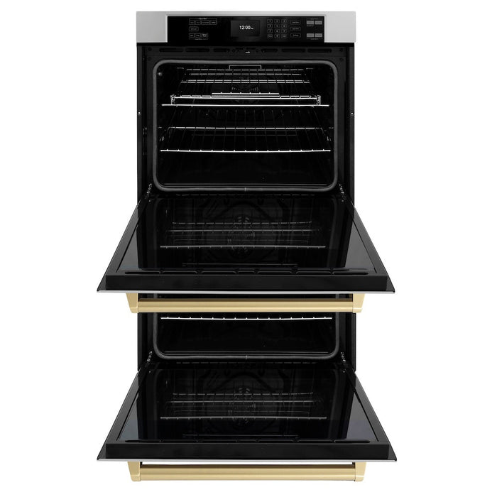 ZLINE Autograph Edition 30 in. Professional True Convection Double Wall Oven with Air Fry and Self Clean in Stainless Steel with Champagne Bronze Handles (WADZ-30-CB)