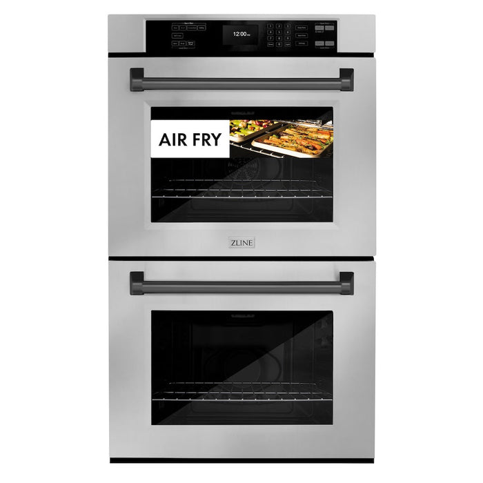 ZLINE Autograph Edition 30 in. Professional True Convection Double Wall Oven with Air Fry and Self Clean in Stainless Steel with Matte Black Handles (WADZ-30-MB)