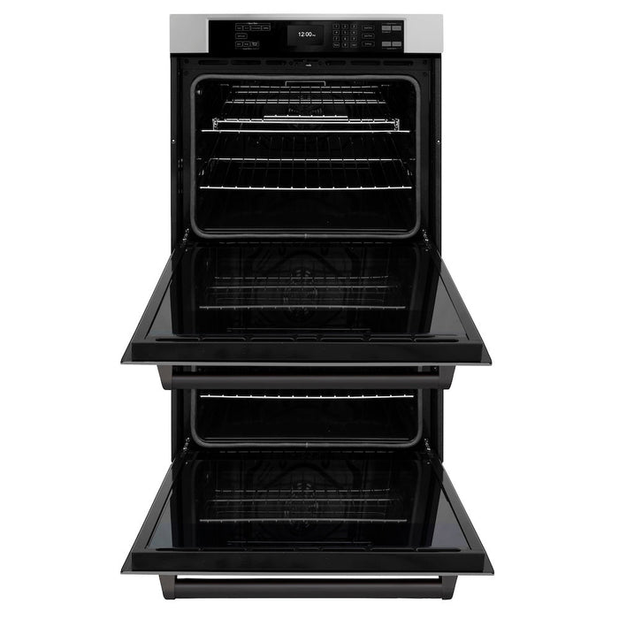 ZLINE Autograph Edition 30 in. Professional True Convection Double Wall Oven with Air Fry and Self Clean in Stainless Steel with Matte Black Handles (WADZ-30-MB)