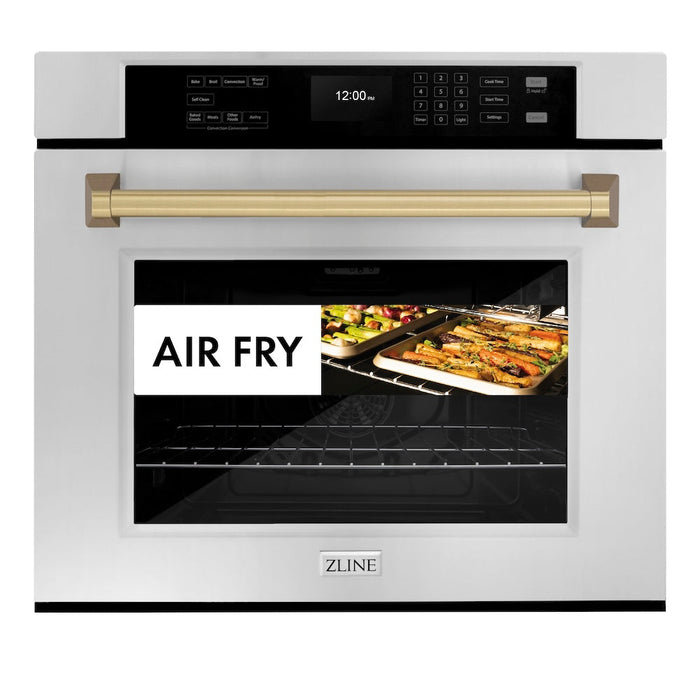 ZLINE Autograph Edition 30 in. Professional True Convection Single Wall Oven with Air Fry and Self Clean in Stainless Steel with Champagne Bronze Handle (WASZ-30-CB)