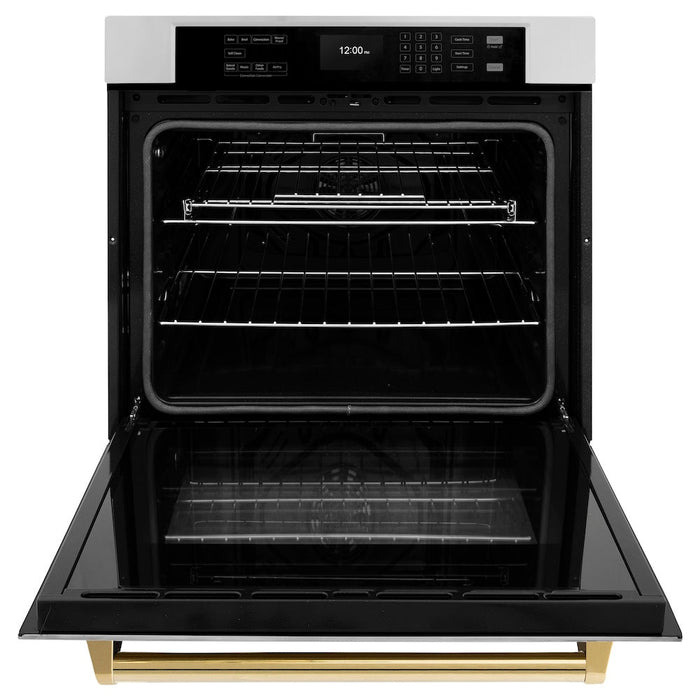 ZLINE Autograph Edition 30 in. Professional True Convection Single Wall Oven with Air Fry and Self Clean in Stainless Steel with Polished Gold Handle (WASZ-30-G)